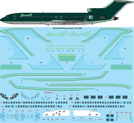 26 Decals BN14410 1:144 Ultra Perseus Green Boeing 727-200