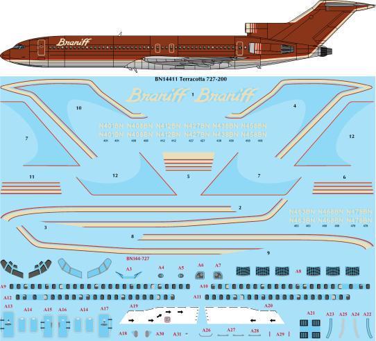 26 Decals BN14411 1:144 Ultra Chocolate Boeing 727-227