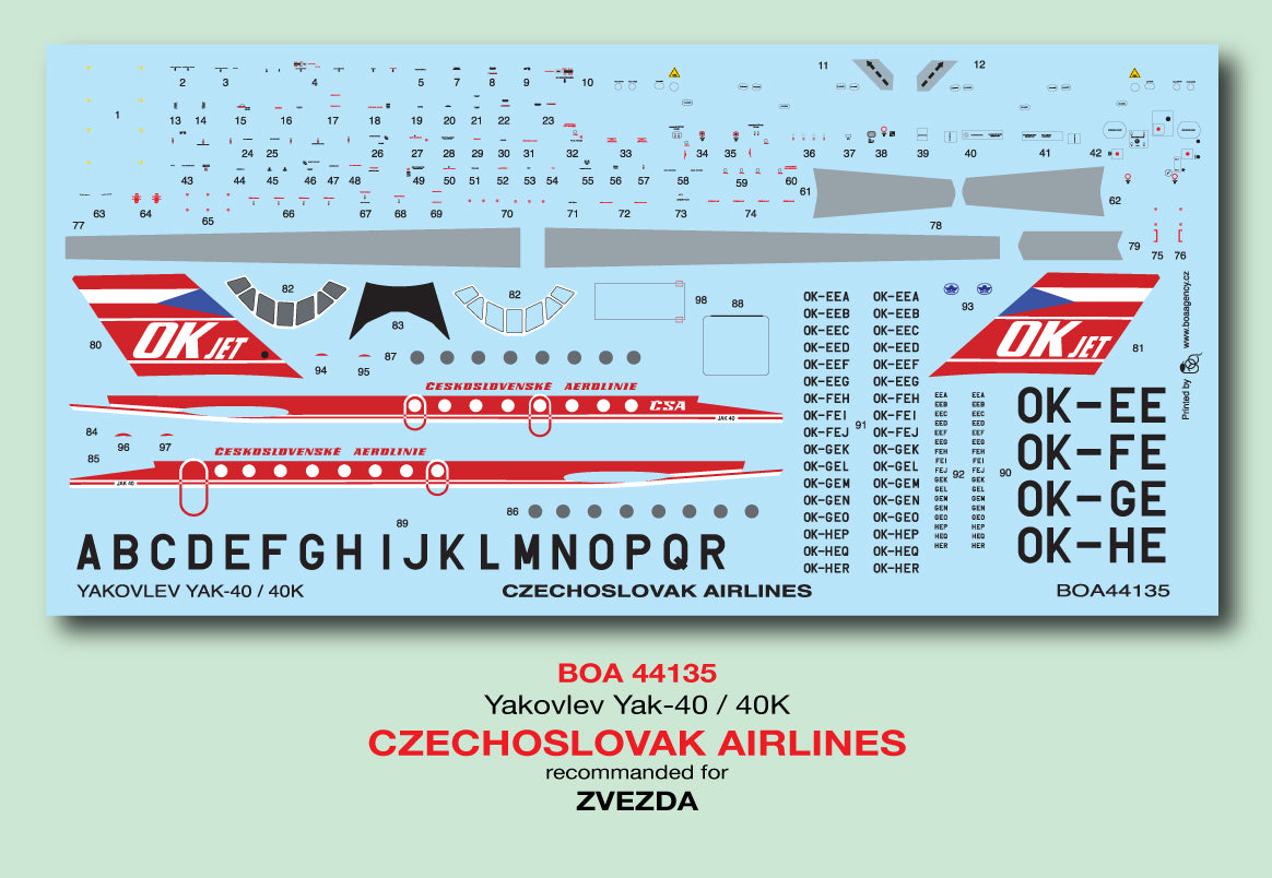 Boa Decals BOA144135 1:144 Yak-40 Czechoslovak Airlines
