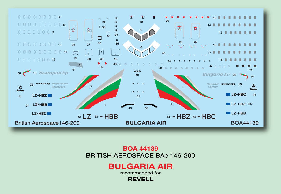 Boa Decals BOA 44139 1:144 BAe 146-200 Bulgaria Air