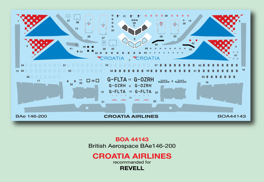 Boa Decals BOA 44143 1:144 Decals BAe 146-200 Croatia Airways