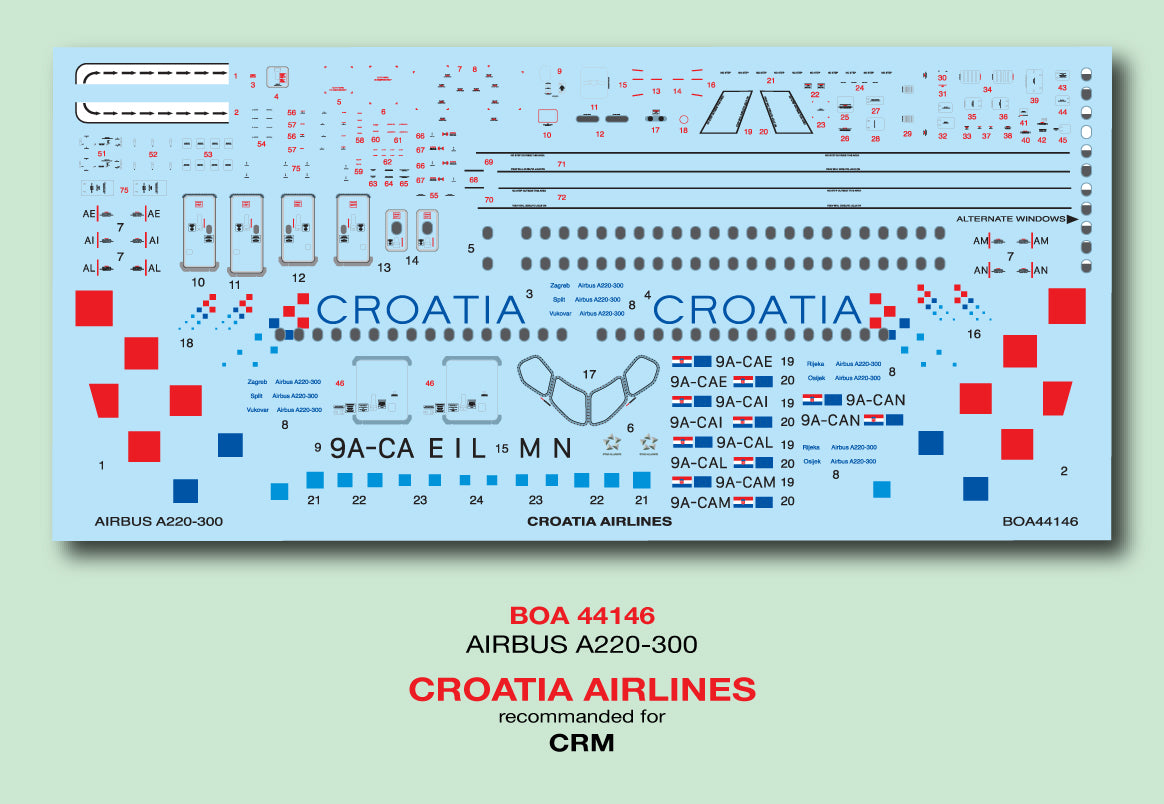 Boa Decals BOA 44146 1:144 Decals A220-300 Croatia Airlines (CRM)