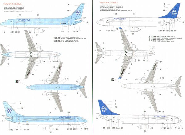 Boa Decals BOA14416 1:144 Boeing 737-800 FUTURA Air Lines 3 versions.
