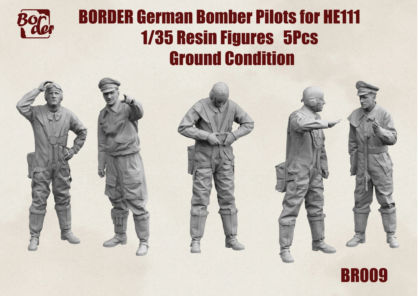 Border Model BR009 1:35 Heinkel He-111H-6 German Bomber Pilots Standing BEFORE FLIGHT x 5 figures
