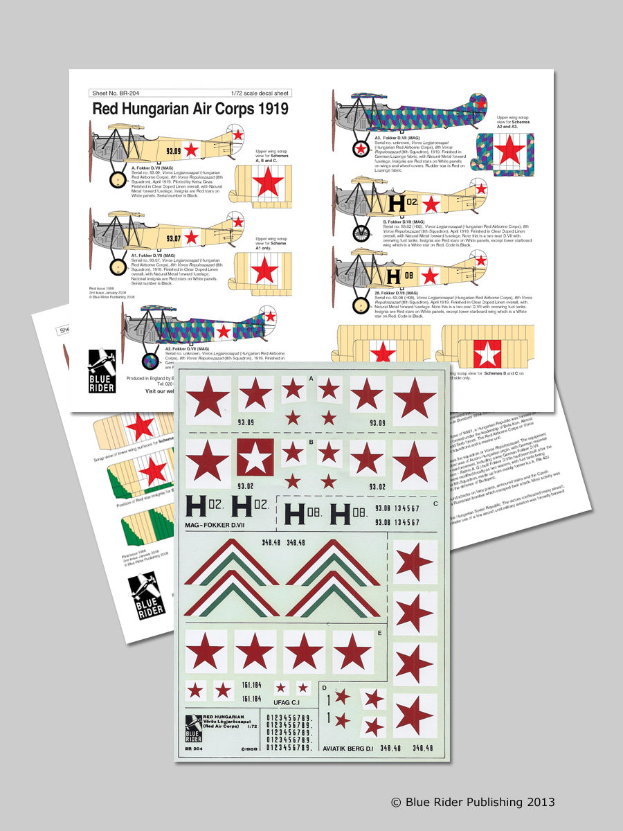 Blue Rider BR-204 1:72 1919 Red Hungarian Air Corps. Includes Fokker D.VII x 6 and Aviatik-Berg D.I x 3
