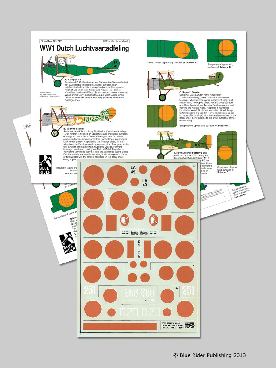 Blue Rider BR-212 1:72 WWI Dutch. Includes Rumpler C.I, Sopwith 1½ Strutter x 2, Royal Aircraft Factory S.E.5A, Fokker D.VII x 3