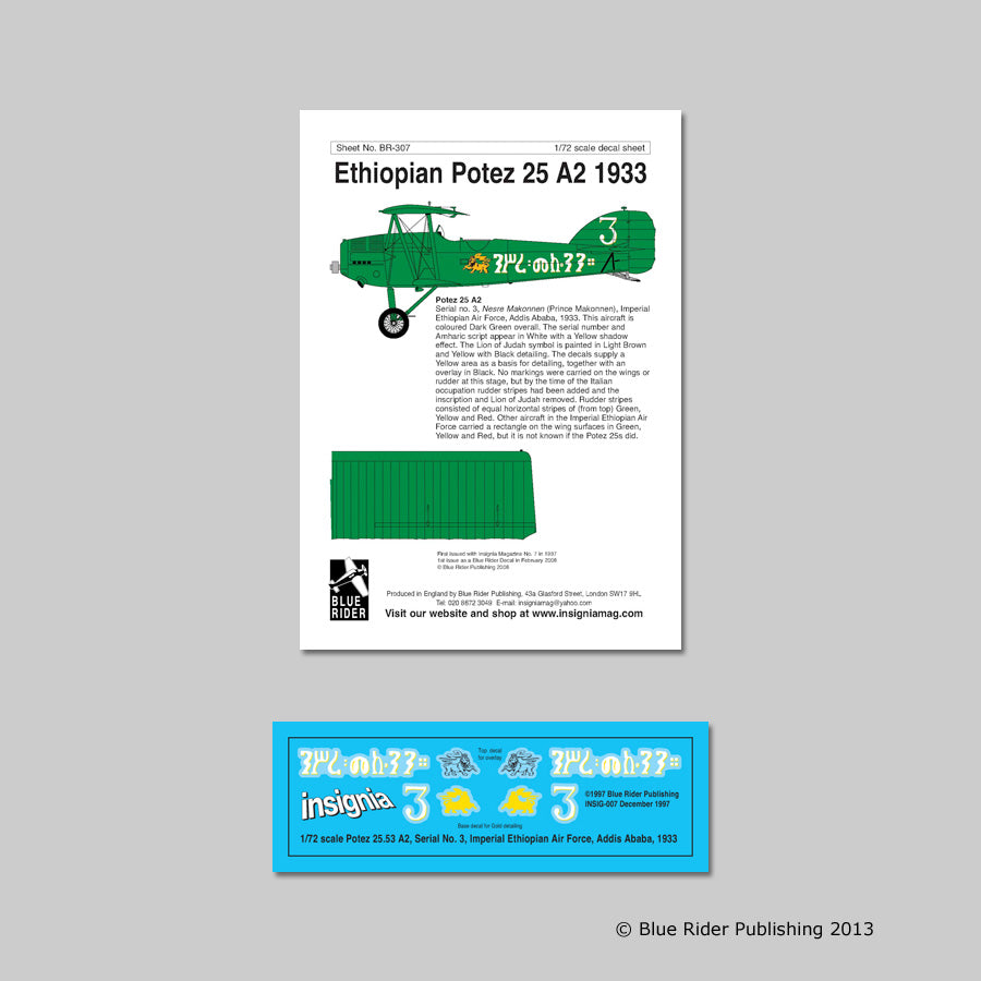 Blue Rider BR-307 1:72 Ethiopian Potez 25A-2 Addis Abba 1933