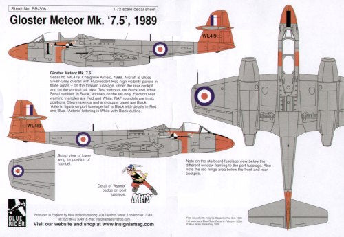 Blue Rider BR-308 1:72 Gloster Meteor F.7.5 WL419. An F.8 used for ejection seat trials