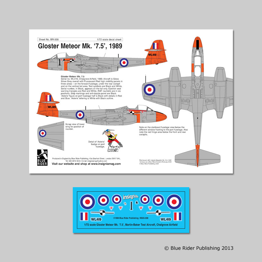 Blue Rider BR-308 1:72 Gloster Meteor F.7.5 WL419. An F.8 used for ejection seat trials