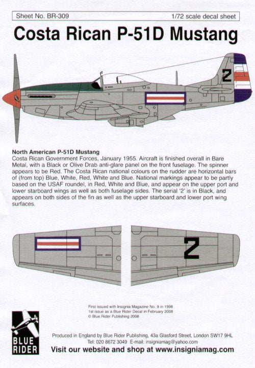 Blue Rider BR-309 1:72 North-American P-51D Mustang Costa Rica No 2 1855