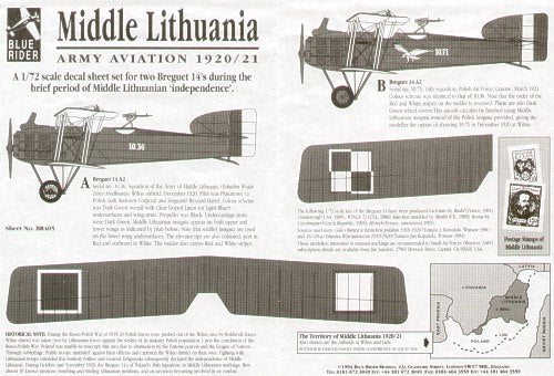 Blue Rider BR-405 1:72 Middle Lithuania Army Aviation 1920/21 Breguet Br.14B-2 Nos 10.36 and 10.71
