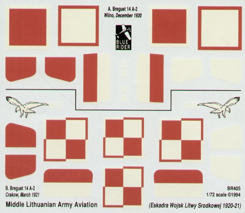 Blue Rider BR-405 1:72 Middle Lithuania Army Aviation 1920/21 Breguet Br.14B-2 Nos 10.36 and 10.71