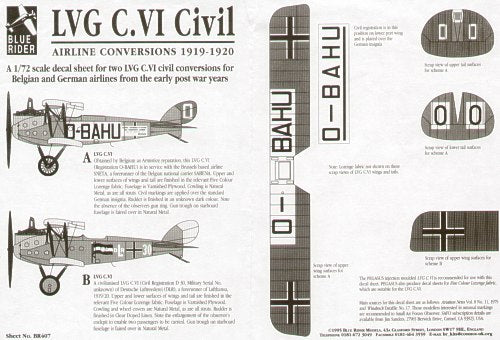 Blue Rider BR-407 1:72 LVG C.VI Civil 191-20. O-BAHU Belgian SNETA; No 30 DLR (forerunner of Lufthansa)