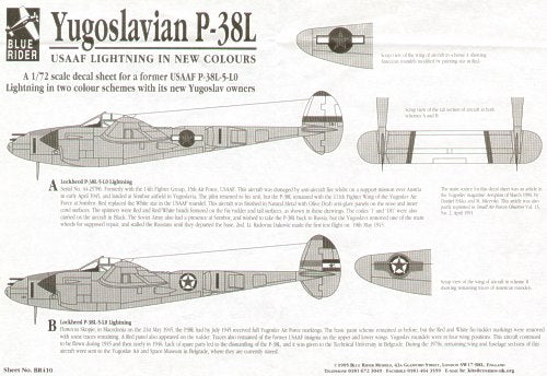 Blue Rider BR410 1:72 Yugoslavian Lockheed P-38L Lightning As used in 1945