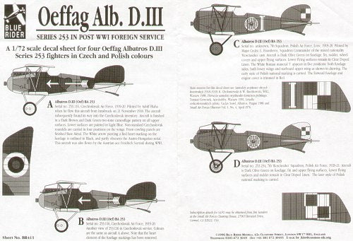Blue Rider BR-411 1:72 Oeffag Albatros D.III Czechoslovak Air Force 253. 116 2 versions; Polish Air Force x 2