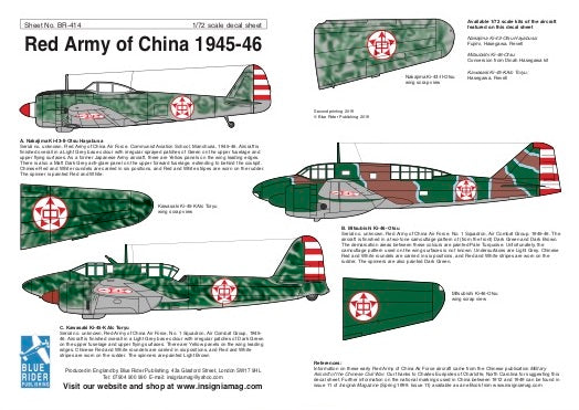 Blue Rider BR-414 1:72 Red Army of China Air Force 1945-46. For Nakajima Ki-43 Hayabusa; Kawasaki Ki-45 Toryu; Mitsubishi Ki-46 Dinah
