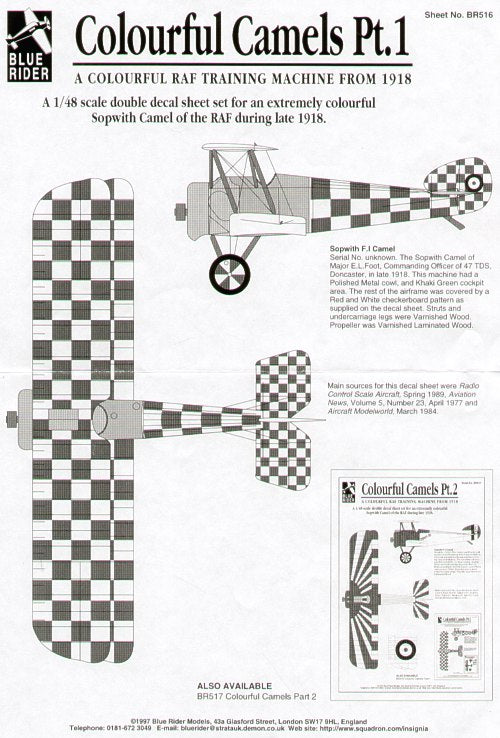 Blue Rider BR-516 1:48 Colourful Sopwith Camels Part 1. Red/Whitre chequered training aircraft