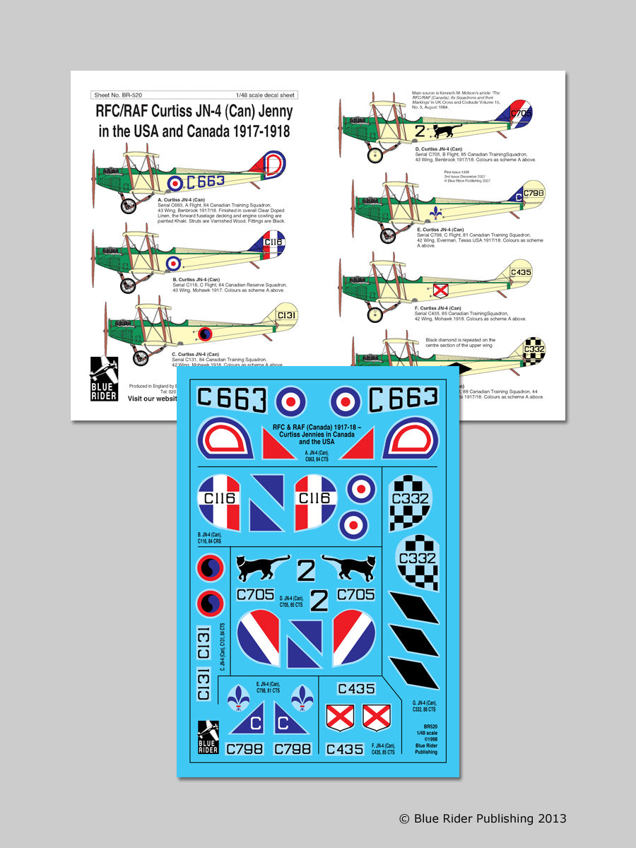 Blue Rider BR-520 1:48 Curtiss Jenny  Nos 84 and 85 Canadian Training Squadrons