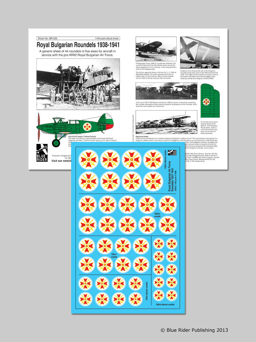 Blue Rider BR-522 1:48 Bulgarian National Insignia/Roundels 1937-1941 44 National Insignia/Roundels for various types