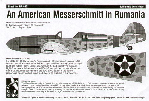 Blue Rider BR601 1:48 Messerschmitt Bf-109G in US markings 1944.