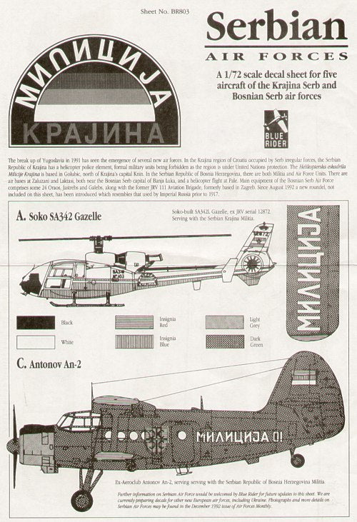 Blue Rider BR-803 1:72 Serbian Air Forces 1991/92