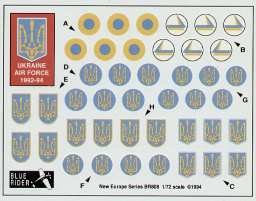 Blue Rider BR-808 1:72 Ukrainian Air Force 1992/94. National Insignia. Various styles