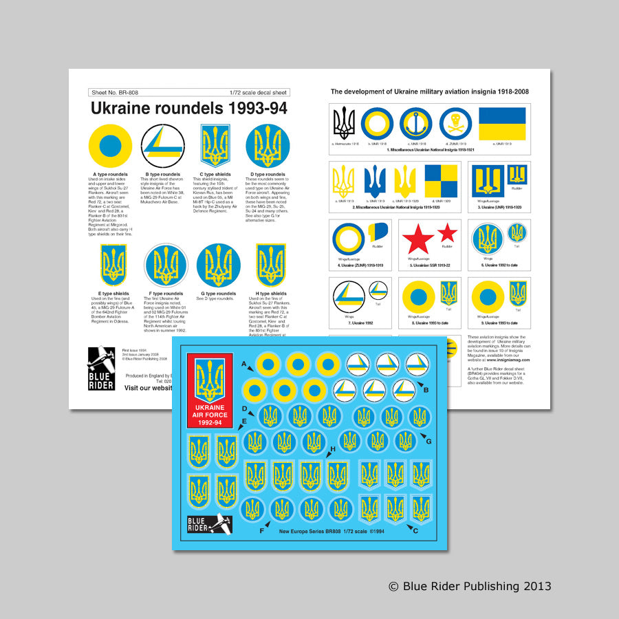 Blue Rider BR-808 1:72 Ukrainian Air Force 1992/94. National Insignia. Various styles