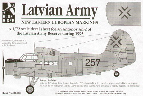 Blue Rider BR-810 1:72 Antonov An-2 'Colt'  No 257 Latvian Army Reserve 1995