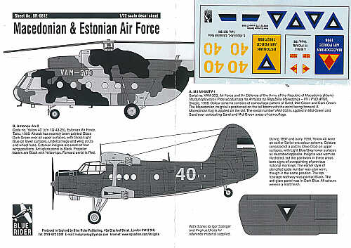Blue Rider BR-812 1:72 Macedonian Air Force 1998 and Estonian Air Force 1997/98