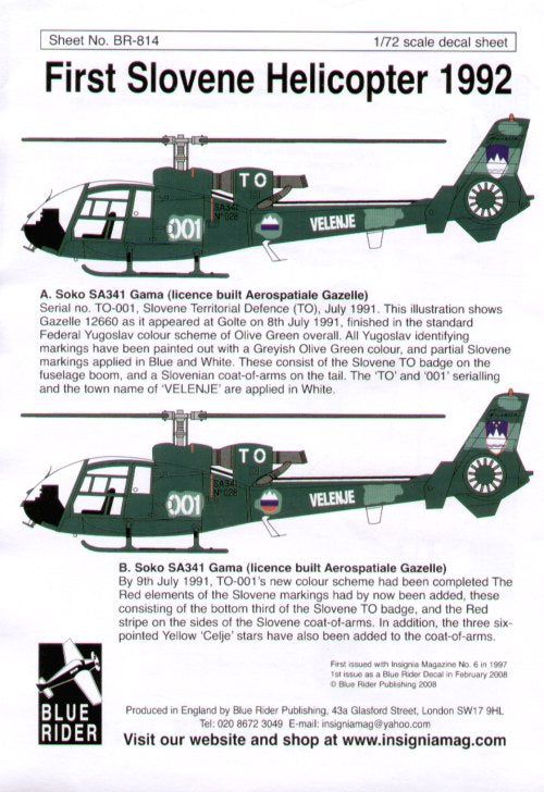 Blue Rider BR-814 1:72 First Slovenian Helicopter 1992