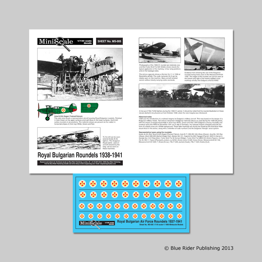 Blue Rider BR-MS005 1:144 Bulgarian National Insignia/Roundels 1937-1941