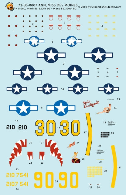 Bombshell 72-BS-007 1:72 Martin B-26C Marauder Nose Art and Markings