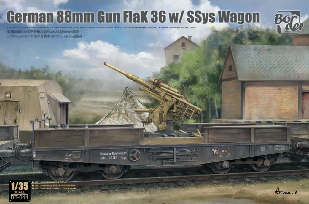 Border Models BT-044 1:35 German 88mm Flak 36 on SSys Railway Flatbed Wagon