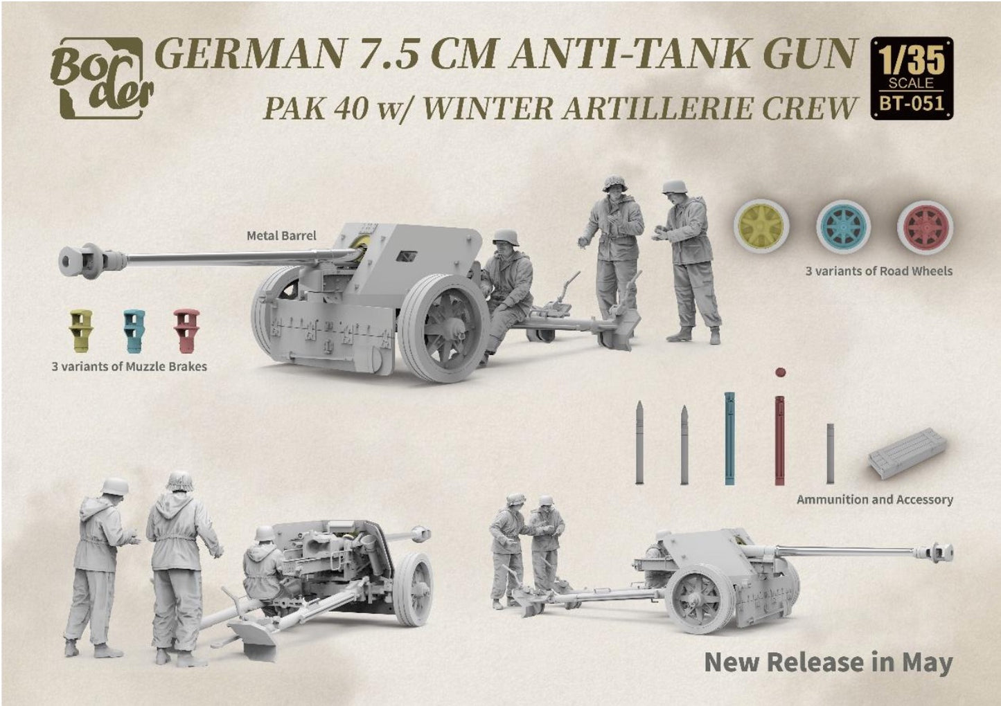 Border Models BT-051 1:35 PaK-40 Anti-Tank gun with Winter Artillery Crew