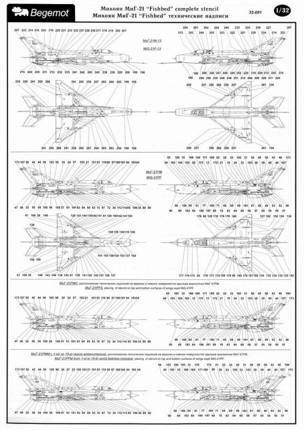 Begemot 32001 1:32 Mikoyan MiG-21 Stencil Data