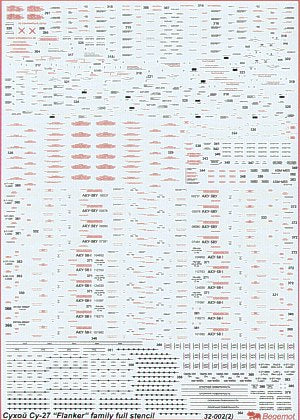 Begemot 32002 1:32 Sukhoi Su-27 Flanker family. Full Stencil Data includes over 560 different items
