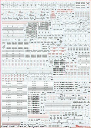 Begemot 32002 1:32 Sukhoi Su-27 Flanker family. Full Stencil Data includes over 560 different items