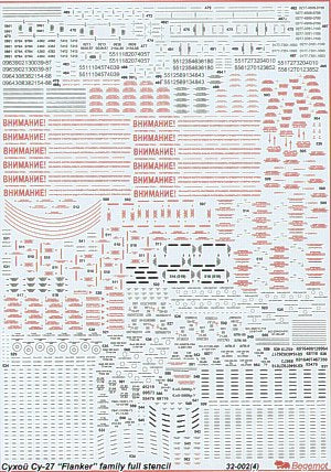 Begemot 32002 1:32 Sukhoi Su-27 Flanker family. Full Stencil Data includes over 560 different items
