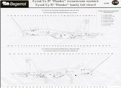 Begemot 32002 1:32 Sukhoi Su-27 Flanker family. Full Stencil Data includes over 560 different items