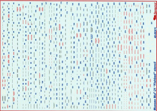 Begemot BT48003 1:48 Mikoyan MiG-21 Fishbed complete stencil data for one aircraft