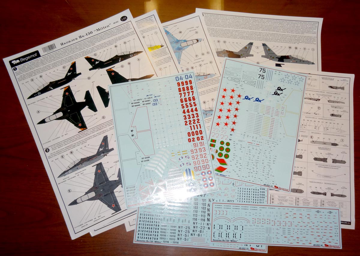 Begemot 48-052 1:48 Yakovlev Yak-130 Decal  Russian, Belarus, Algeria, Myanmar, Laos and Bangladesh Air Force.