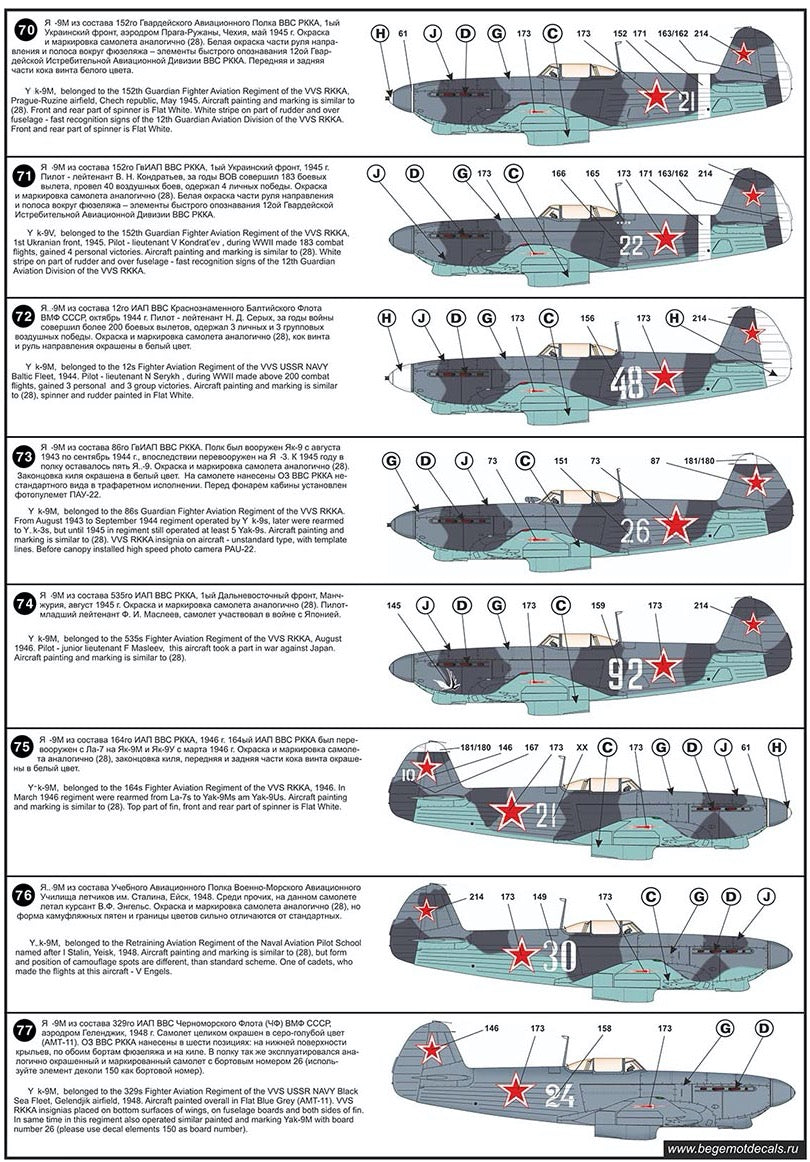Begemot 72089 1:72 Yakovlev Yak-9 Decal with opportunity make 84 marking variations