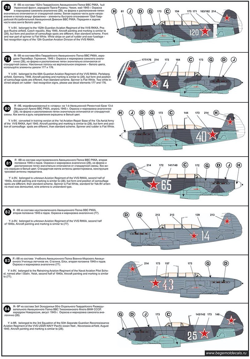 Begemot 72089 1:72 Yakovlev Yak-9 Decal with opportunity make 84 marking variations