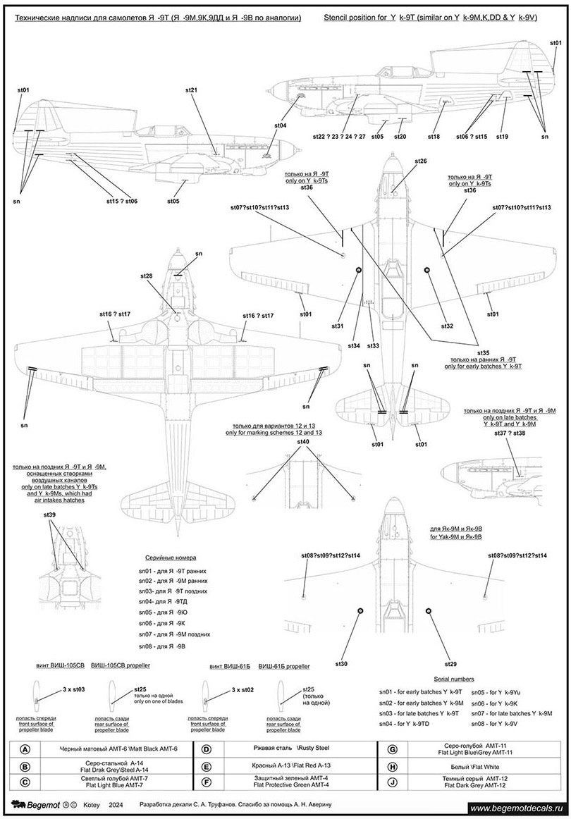 Begemot 72089 1:72 Yakovlev Yak-9 Decal with opportunity make 84 marking variations