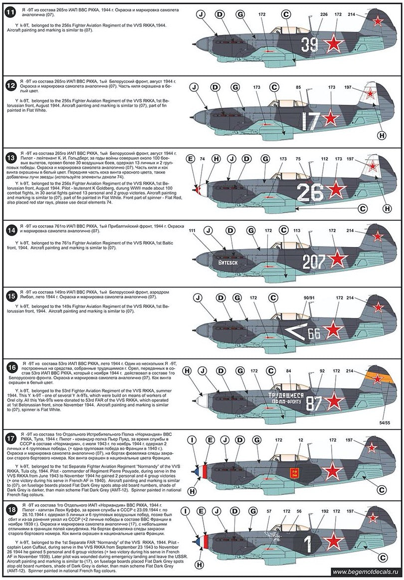 Begemot 72089 1:72 Yakovlev Yak-9 Decal with opportunity make 84 marking variations
