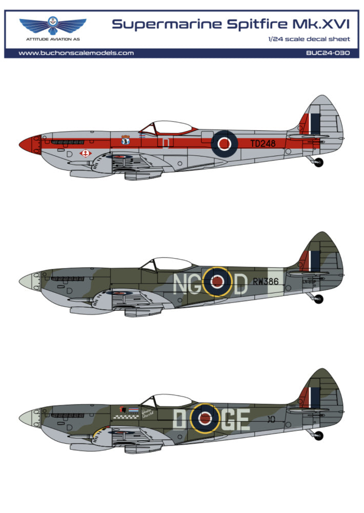 Attittude Aviation BUC-24030 1:24 Supermarine Spitfire Mk.XVI Decals