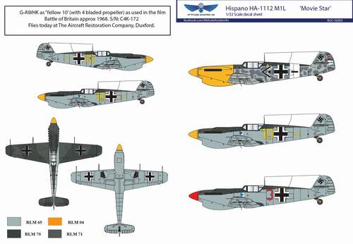 Attittude Aviation BUC-32003 1:32 Hispano HA-1112M1L Buchon 'Movie Star' Decal Sheet & Conversion Set