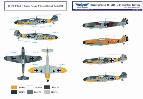 Attittude Aviation BUC-32007 1:32 Messerschmitt Bf-109F Spanish Air Force Decal Sheet