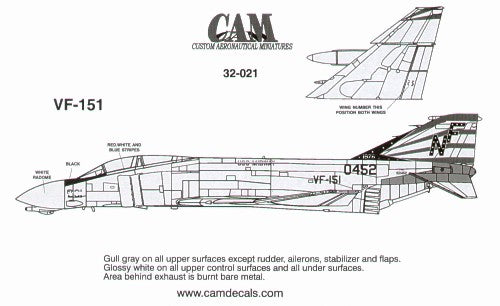 Cam Decals 32021 1:32 McDonnell F-4N Phantom 150452 NF/201 VF-151 USS Midway. Bi-Centennial
