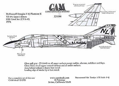 CAM 32044 1:32 McDonnell F-4J Phantom 153817 NL/101 VF-191 Satan's Kittens USS Coral Sea 1976 Bi-Centennial